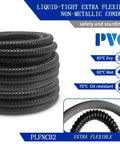 Ultra Flexible Liquid Tight PVC Electrical Conduit Kit, Half Inch Diameter, Fifty Feet, Black Finish, rolled up, front view