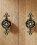 Antique Brass Cabinet Knobs With Backplates 4 Pack Zinc Alloy Solid Round Mushroom Drawer Pulls on wooden cabinet doors