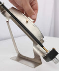 Adjustable Archery Fletching Jig With Straight Clamp For DIY Arrow Shafts Fits 2 3 4 Or 6 Feathers Or Rubber Vanes Pro Grade Aluminum Alloy Magnetic Base Durable Tool For Precise Easy Fletching in use, side view