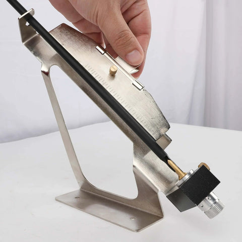 Adjustable Archery Fletching Jig With Straight Clamp For DIY Arrow Shafts Fits 2 3 4 Or 6 Feathers Or Rubber Vanes Pro Grade Aluminum Alloy Magnetic Base Durable Tool For Precise Easy Fletching in use, side view