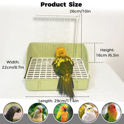 Indoor Bird Bath With Pump For Parakeets And Small To Medium Birds, large shower fountain shown with bird under running water
