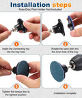 Professional 2 Inch Ceramic Sanding Discs 25 Pack installation steps showing connecting rod and sanding pad attachment for die grinders.