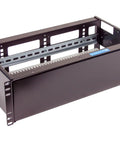 3U Rackmount Dual DIN Rail And Solid Metal Control Panel for 19 Inch relay rack, front view showing steel construction.