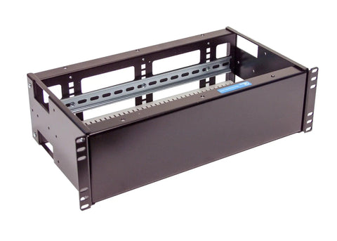 3U Rackmount Dual DIN Rail And Solid Metal Control Panel for 19 Inch relay rack, front view showing steel construction.