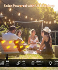 54 Ft Solar String Lights With USB Remote illuminating an outdoor gathering with vintage Edison LED bulbs at dusk.