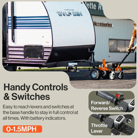 Handheld controls of SuperHandy Electric Trailer Dolly 3600 Lb Capacity Motorized Mover, showcasing switch levers and throttle.