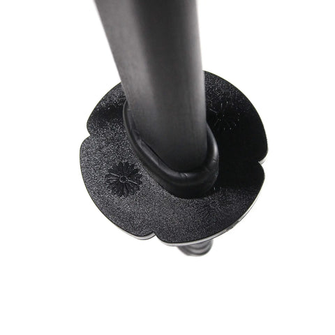 Close-up of black tsuba on Polypropylene Practice Black Sword With Mokume Look, featuring floral details, 33 Inch Overall Length.