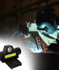 Rechargeable Welding Helmet Light Attachment With Mount For Hard Hats Dual Beam Headlamp With Automatic Dimming Waterproof And Compact 8cm Clip On Design For Boss Level Worksite Lighting shown with welder using it.