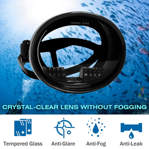 Diving Mask For Scuba Snorkeling And Freediving With Anti Fog Tempered Glass HD Wide View Lens Comfortable Water Goggles For Adults