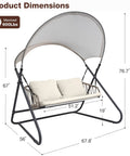 Two-Seat Outdoor Porch Swing With Canopy, Hanging Glider Bench With Thick Cushions, Rustproof Metal Frame, Beige Patio Hammock