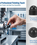Hand applying 50 Pack M8 Black Plastic Hex Dome Nut Caps Protective Screw Covers for Exposed Ends Weatherproof Insulated Bolt Caps