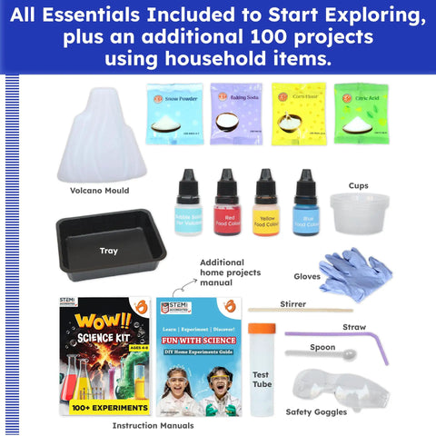 Over 100 Hands On Science Kits For Kids Ages 4 To 8 Fun STEM Experiments Safe Materials Easy Tools Ideal Gift includes volcano mould, tray, test tube.