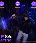 Person using Ultra Bright 395nm UV Flashlight With LCD Display And USB C Rechargeable 10W Power Clip On Zoomable Beam in rain.