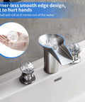 Waterfall Bathroom Sink Faucet with LED Crystal Ball, Deck Mount 3 Hole, Double Handle Brushed Nickel, Free Floating Orb Design