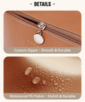 Custom zipper and waterproof detail of Travel Makeup Bag For Women With Large Capacity, Waterproof Cosmetic Pouch, Brown, Medium.