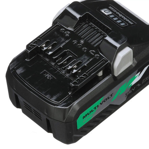 Close-up of Beefy MultiVolt 18V And 36V Lithium Battery Pack with 8.0Ah for 18V tools, 4.0Ah for 36V tools, and connectors.