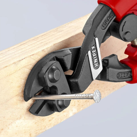 Comfort Grip Angled High-Leverage Cobalt Cut Diagonal Cut Pliers cutting nail with 20-degree head and flush-cut capability, spring-loaded handles.