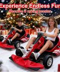 Two people driving Go Kart For Adults And Kids 8 And Up With 700W Motor App Control And Dashboard Display Three Speed Modes 6 12 And 19 mph
