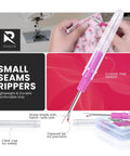 All In One Handy 7 Piece Seam Ripper Kit showing small seam ripper with classic pink handle and clear cap on pink background.