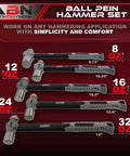 Ball Pein Hammer Set 5 Piece Workhorse Heavy Duty For Metal Rivets Chisels And Punches 8 12 16 24 32 Oz Fiberglass And Carbon Steel Build