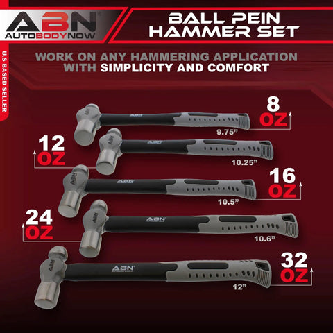 Ball Pein Hammer Set 5 Piece Workhorse Heavy Duty For Metal Rivets Chisels And Punches 8 12 16 24 32 Oz Fiberglass And Carbon Steel Build