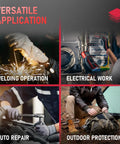 Versatile applications of flame resistant welding neck gaiter and face mask in welding, electrical work, auto repair, and outdoor protection.