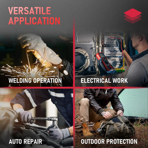 Versatile applications of flame resistant welding neck gaiter and face mask in welding, electrical work, auto repair, and outdoor protection.