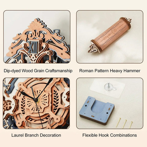Dope Retro Wooden Pendulum Clock Kit for Adults 12 Inch DIY 3D Puzzle Mechanical Building Model for Wall Silent Quartz Movement Victorian Style Home Decor Gift Idea, wood parts