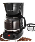 12 Cup Drip Coffee Maker With Auto Off And Reusable Filter, Borosilicate Glass Carafe, Anti Drip Water Window, Easy On Off Switch, Large Capacity Black Coffee Machine For Home Kitchen.