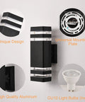 Fresh 4 Pack Outdoor Wall Lights With Up And Down Glow, Solid Black Metal Wall Sconces For Porch Patio Garage, detailed view of unique design and features.