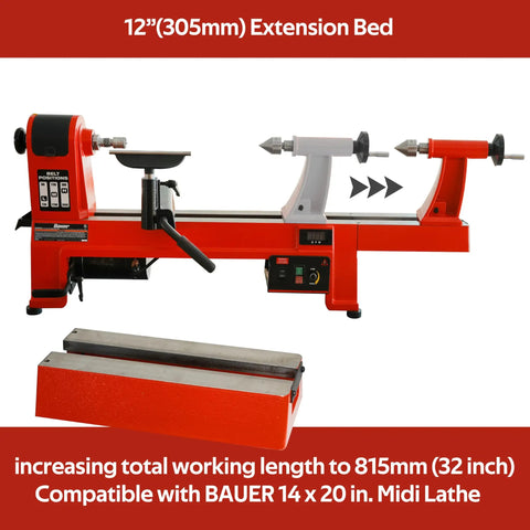 12 Inch Heavy Duty Extension Bed For Woodturning Lathe Extends Reach To 32 Inches, Ideal For Turning Table Legs And Lamps