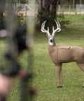 Life Like 3D Buck Archery Target That Stops Broadheads And Field Tips, 200 Pound Whitetail Body with bow aiming in foreground