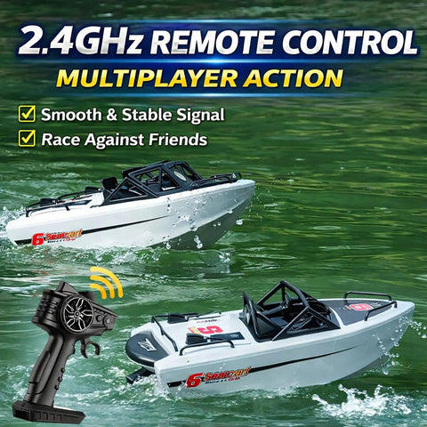 Two grey Jet Propulsion RC Boats With Brushless Motor For Beginners racing on water with 2.4GHz remote control