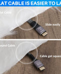 Flat HDMI Cable 2 Pack 15 Ft Each Braided 4K High Speed HDMI Cable shown under rug and round cable comparison
