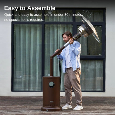 Person assembling Beast 50,000 BTU Outdoor Patio Heater With Round Table Design, Double-Layer Stainless Burner, Bronze Finish