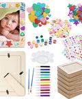 DIY Wooden Picture Frame Craft Kit With 24 Blank Frames, Paint Set With 12 Colors And 2 Brushes, Kid Friendly Hearts And Stars EVA Stickers