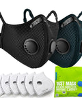 Pro Grade M Plus Dust Mask Reusable Respirator With 99.9 Percent Carbon Filters, two masks, six filters, and packaging