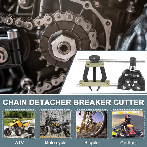 All In One Roller Chain Tools Kit For 25 To 60 Chain Sizes Detacher Breaker Cutter Puller Holder And Connector in use