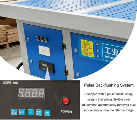 Heavy Duty Industrial Dust Collector Workbench With Side Suction Floor, 4 Horsepower Motor Kicks Welding Dust And Smoke Like A Champ, Comes Packed With Two Polyester Filters And Auto Clean Cycling with pulse backflushing system.