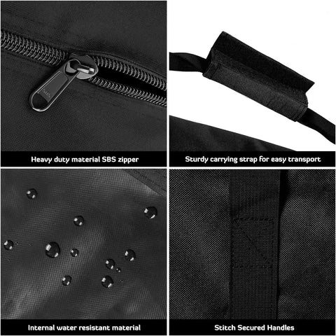 Features of Beefy 56L 24Inch Sports Duffel Bag Set With Upgraded Zipper Water Resistant Foldable Gear Tote 2 Pack; zipper, strap, material, handles.