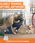 Woman using Wire And Flag Accessory Kit For In Ground Fence System And Upgrade Your Yard By One Third Acre Includes 500 Feet Of 20 Gauge Wire 50 Boundary Flags Two Wire Nuts And Waterproof Gel Filled Splice Capsules with dog on lawn