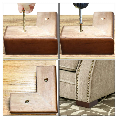 Solid Wood Furniture Legs Set With L Shaped Bed Risers, 4 Pack, installation and use on a sofa, easy on the knees boosts clearance.