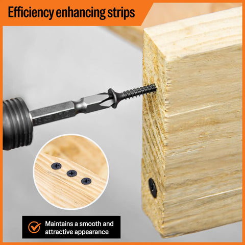 Close-up of Heavy Duty Workhorse 6 X 1 1/4 Fine Thread Drywall Screws self-tapping into wood for DIY projects.