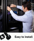 Professional Grade Rack Mount Screws And Cage Nuts Kit With Nylon Washers M6 X 20mm Carbon Steel Hardware For Server Racks Network Cabinets Built Like A Tank Dead Simple Install, shown in use by technician.