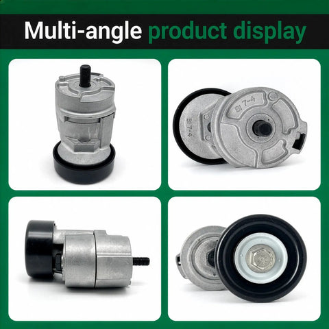 Multi-angle views of Beefy Serpentine Belt Tensioner Kit with Belt and Idler Pulley for Hyundai Sonata Tucson Santa Fe Kia 2011-2015