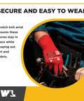 Person wearing FX3 Nitrile Coated Grip Work Gloves For Tough Jobs, Tear And Abrasion Resistant, red color, size large.