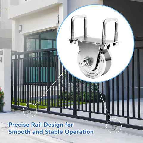 2 Pack 4 Inch V Groove Gate Wheel Kit For Inverted V Track Sliders Heavy Duty Solid Steel Wheels with gate