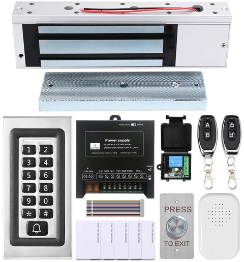 Boss Level Access Control Kit With Remote 1200lbs Magnetic Lock And Fail Safe Entry System Featuring Metal Keypad 12V Power Supply