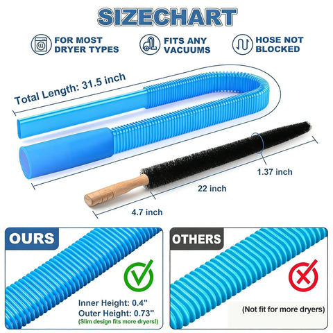 Size chart for All In One Dryer Vent Cleaner Kit With Vacuum Hose, Brush And Gloves Universal Fit For Any Vacuum Cleans Dryer Vents