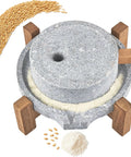 Manual Stone Grain Mill For Dry And Wet Grinding, Granite Stone Grinder With Stable Wood Base in kitchen setting